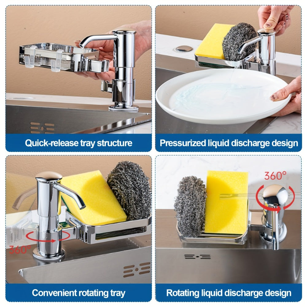 Kitchen Soap Dispenser Set with Sponge Holder & 39¡± Extension Tube, 360¡ã Rotating Pump, No-Drill DIY Install for Kitchen Sink Bathroom Counter & Laundry Room, Fits 24-40mm Countertop Holes