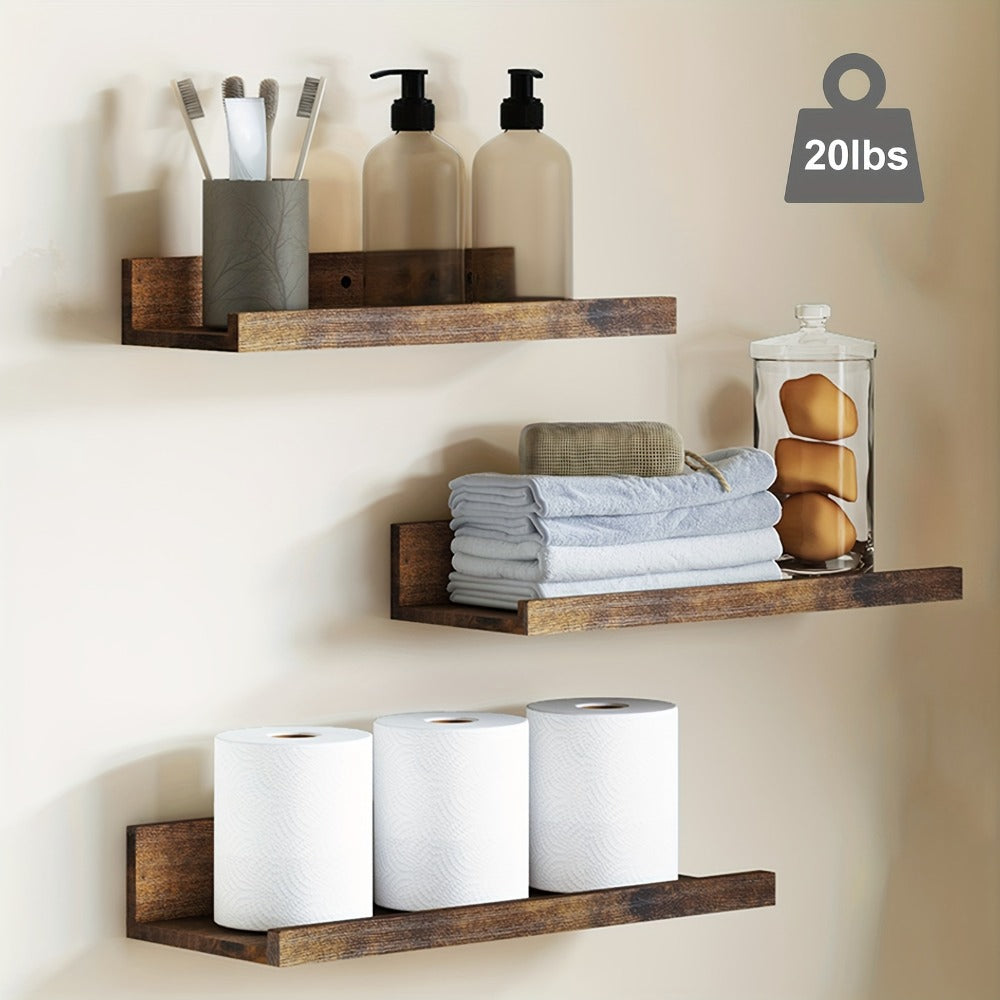 Floating Shelves 6pcs Set Wall Mounted Shelves 6 Different Sizes | Heavy Duty Shelf for Home Decor Bathroom Bedroom Living Room Space Saving Storage White Brown Black