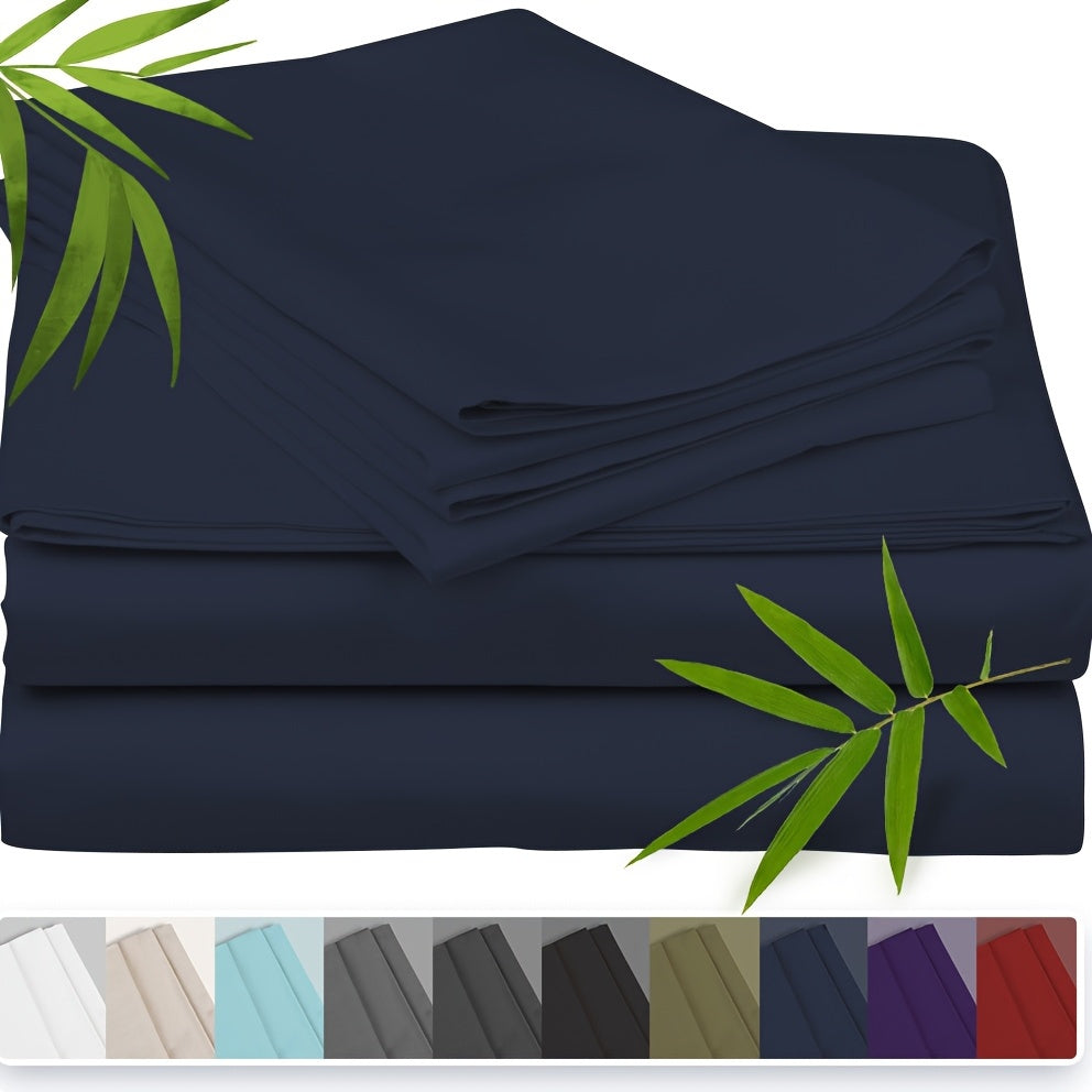 Bamboo Cooling Bed Sheet Set 3 Piece 100% Bamboo Fiber Fitted Sheet with Pillowcases - Deep Pocket Breathable Cool Sheets for Hot Sleepers Twin Full Queen King Cal King Olive Black Navy Beige Gray