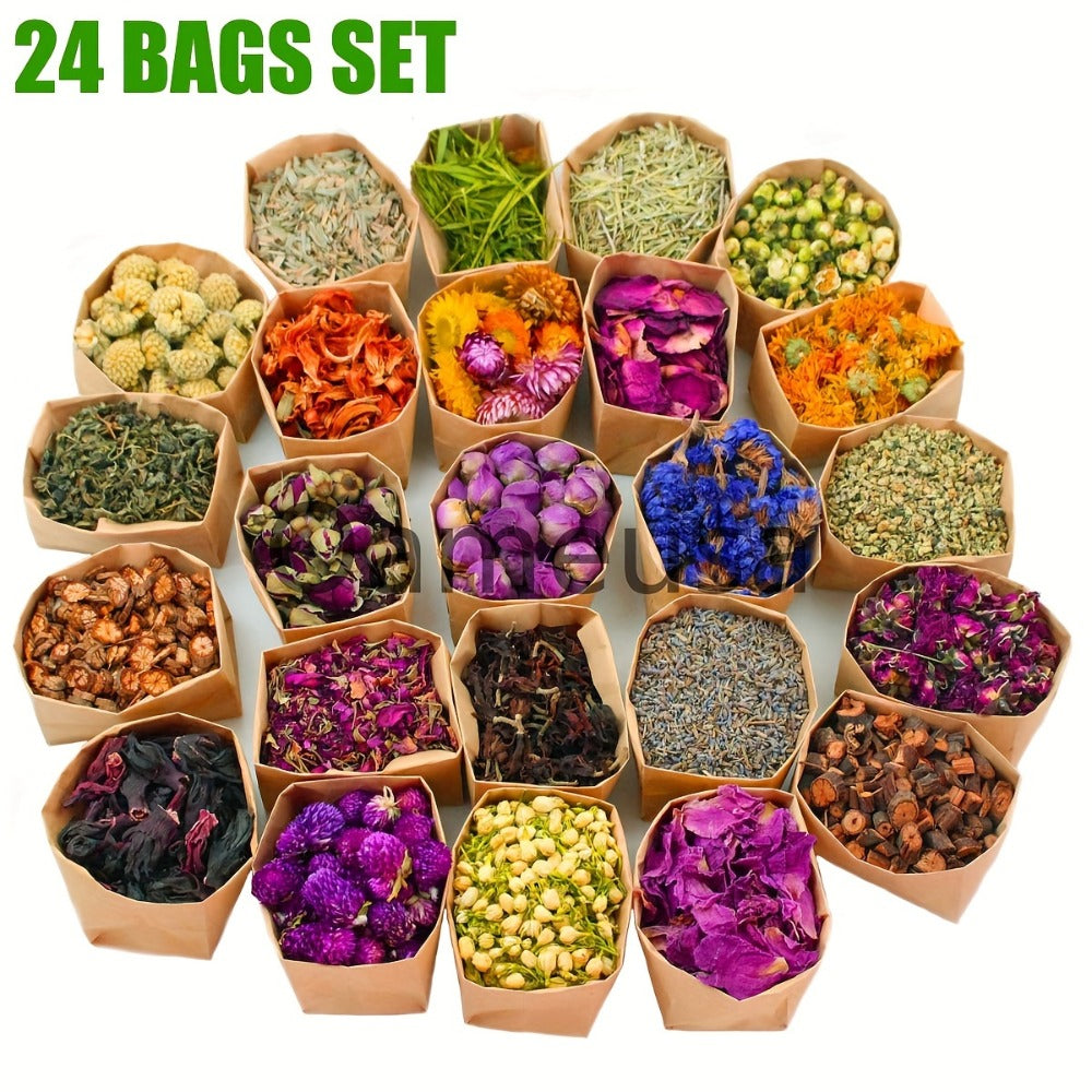 Dried Flowers Craft Set 24 Packs Natural Dried Botanicals for Resin Jewelry Making DIY Candle Soap Scrapbook Seasonal Decor Roses Lavender Jasmine Peony Forget-Me-Not Mixed Flower Kit
