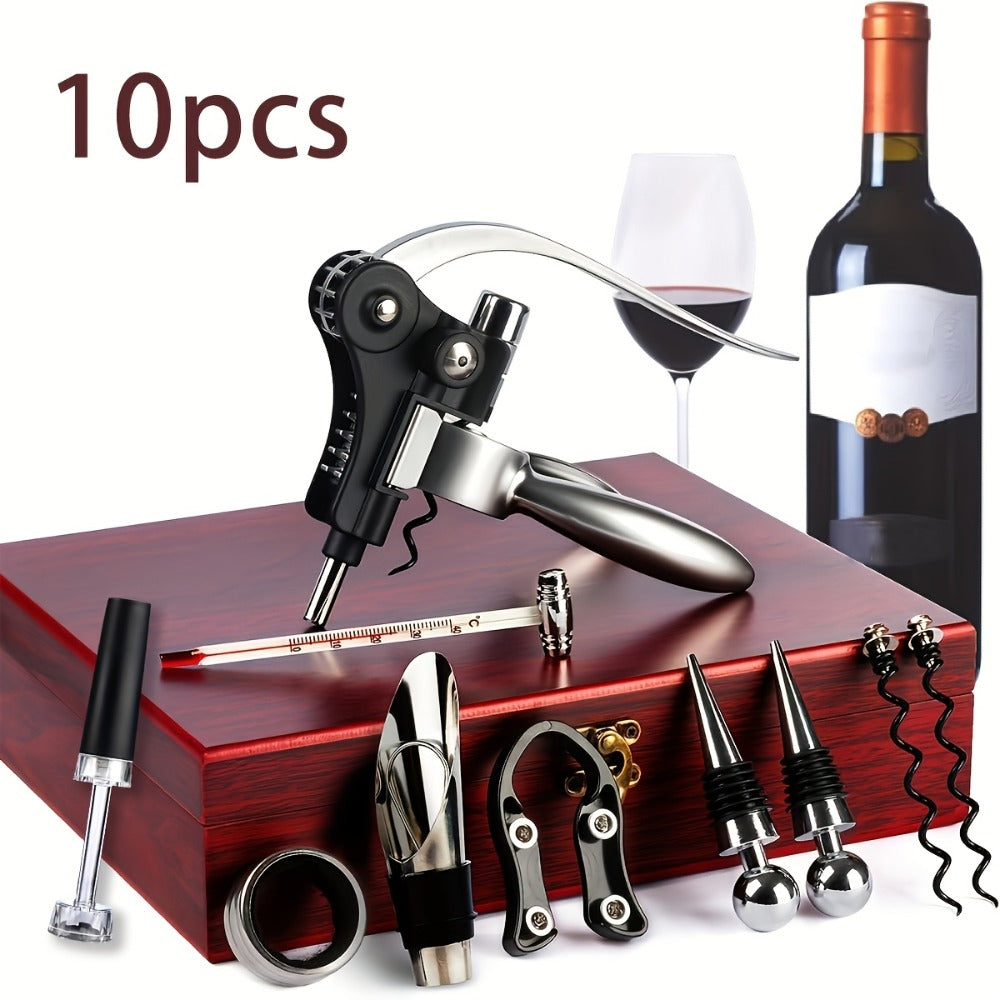 Wine Opener Kit 10pcs Stainless Steel Bottle Opener Gift Set with Wood Case - Beer Wine Accessories Bar Tool Set for Men Women Valentine's Day Birthday Housewarming Gift