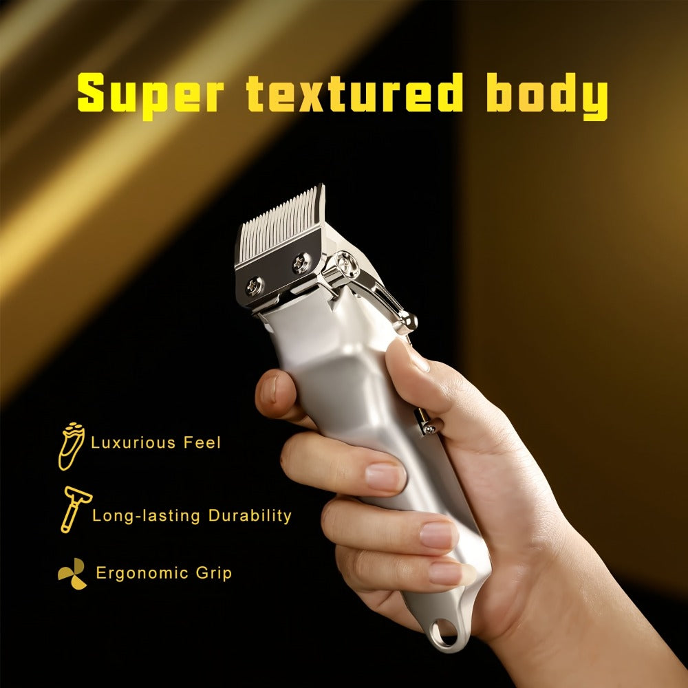 4-in-1 Men's Grooming Kit - Dragon Engraved Hair Clipper, T-Blade Trimmer, Nose Groomer & Shaver, 6000 RPM Motor, USB Rechargeable, LED Battery Display, Perfect Gift for Men