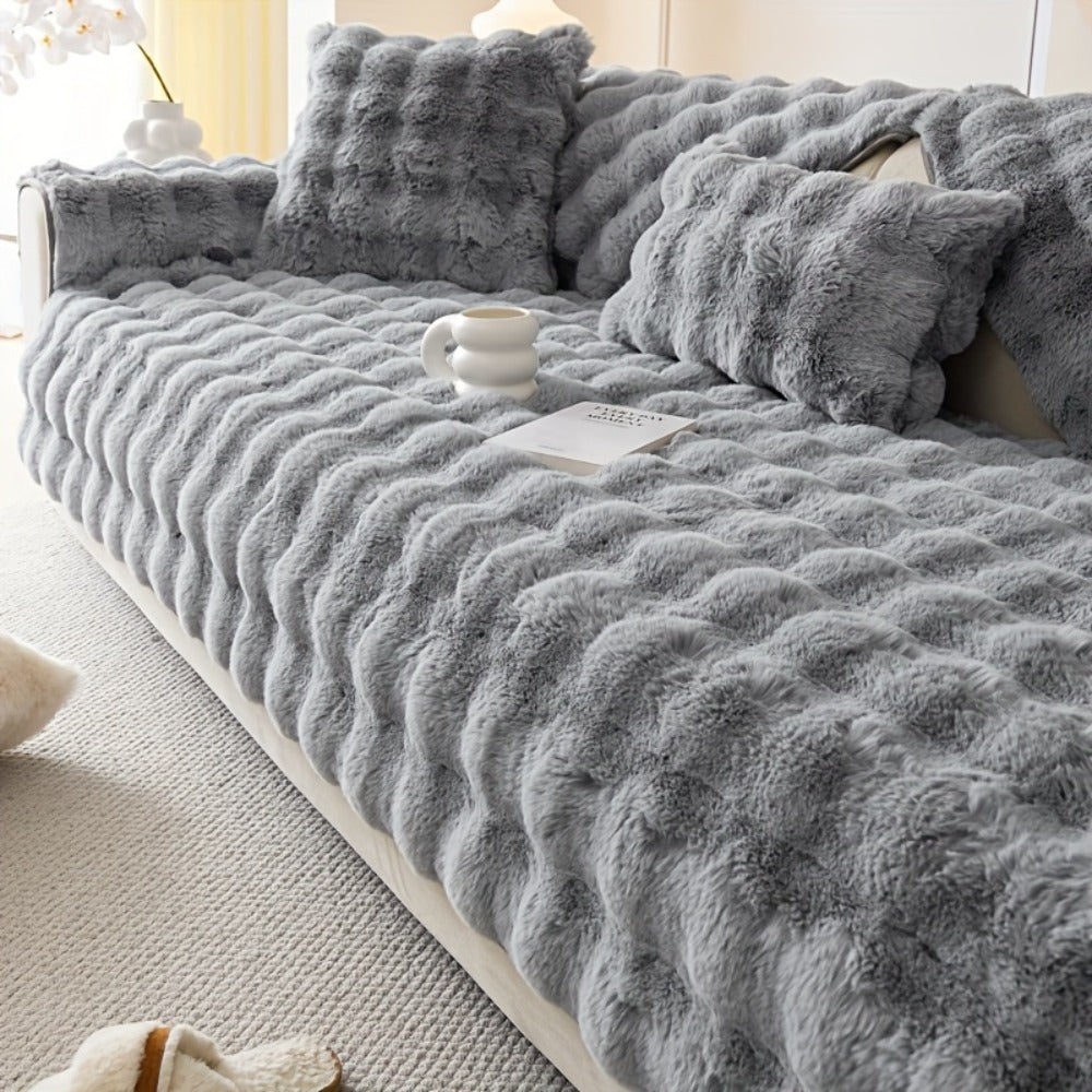 Faux Rabbit Plush Sofa Cover Winter Warm Thickened Anti-Slip Pet Friendly Cushion Protector for Living Room Bedroom Office 1 2 3 4 Seater