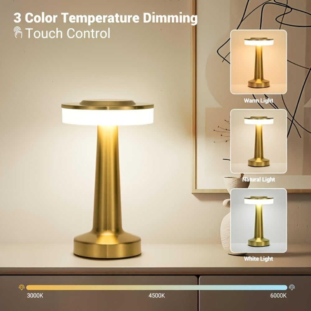 Rechargeable Touch Table Lamp ¨C 3 Color Dimmable Portable Bedside Nightstand Lamp with Battery, Small Wireless Desk Light for Bedroom, Living Room & Travel