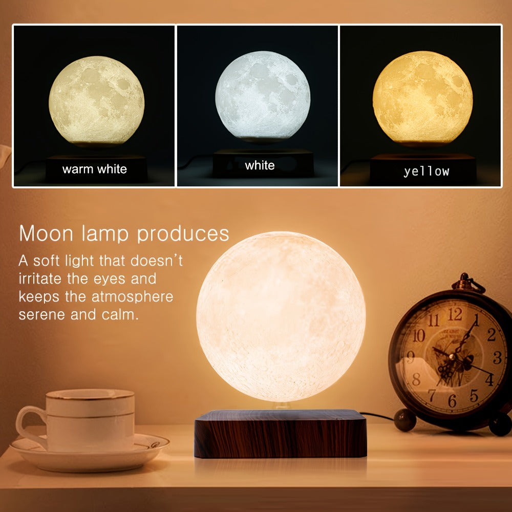 Levitating Moon Lamp Magnetic Floating Spinning Luna Night Light 3 Color Modes LED Moon Light for Home Office Desk Decor Bedroom Cool Tech Gadget Gift Idea