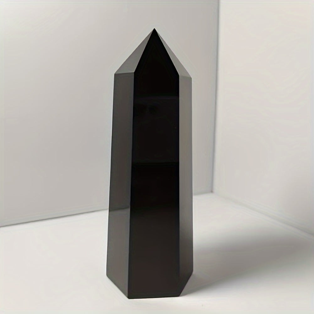 Black Obsidian Crystal Tower Natural Hexagonal Pillar Obelisk Generator for Home Decor Meditation Healing Crystal Feng Shui Office Holiday Gift 0.55-1.1LB