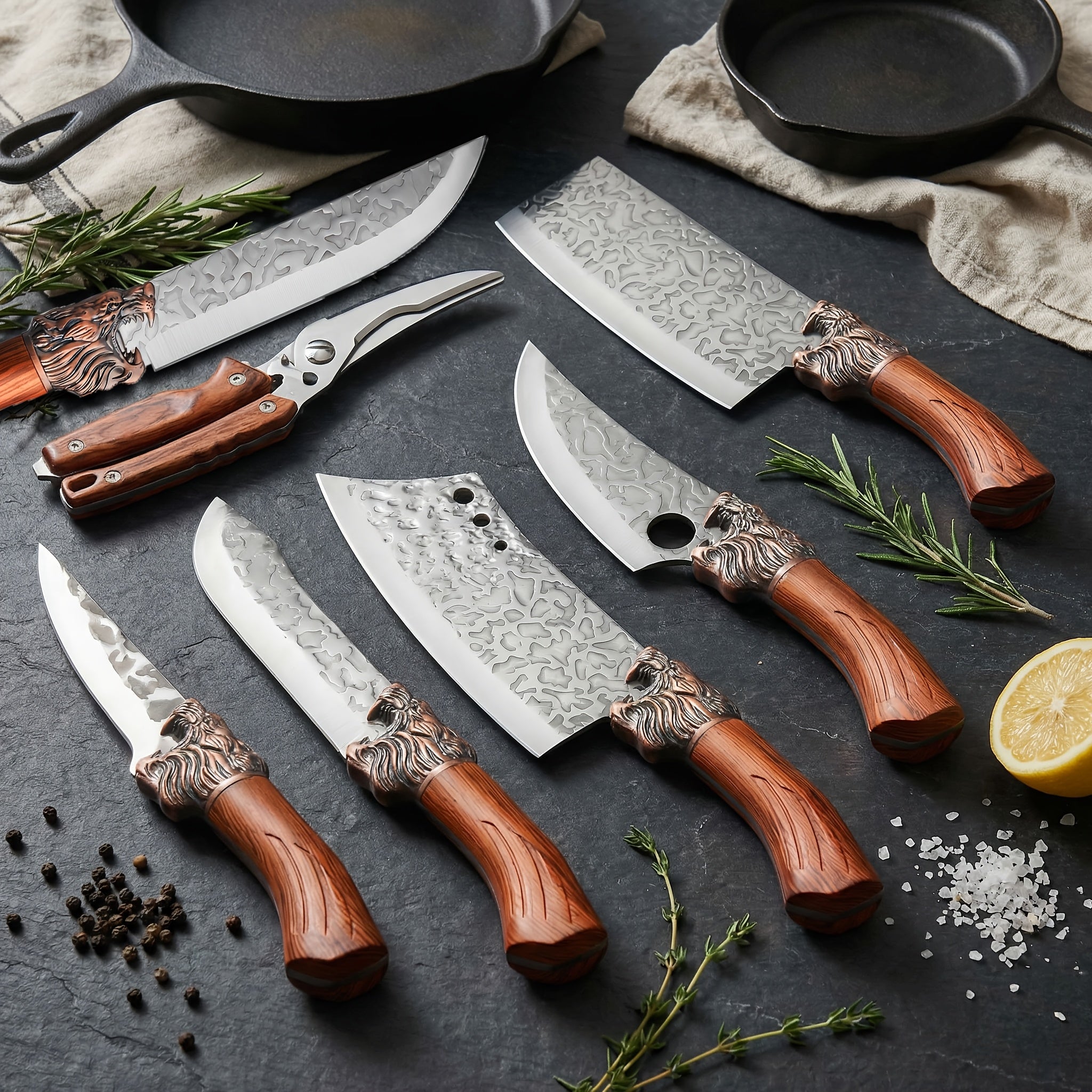 Kitchen Knife Set Professional Forged Chef Knife Set Full Tang Blades with Poultry Shears Meat Knife Carving Knife Cleaver Cooking Gift for Women Home Kitchen