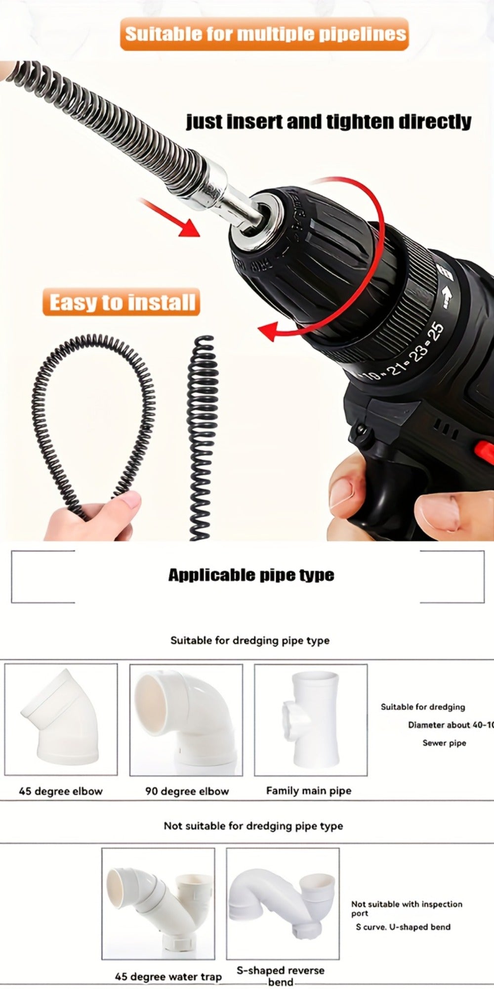 Drain Snake Pipe Unclogger 59 Inch Flexible Hair Clog Remover Tool for Sink, Toilet & Bathroom Drain ¨C Reusable Plumbing Snake Drain Cleaner, Easy to Use