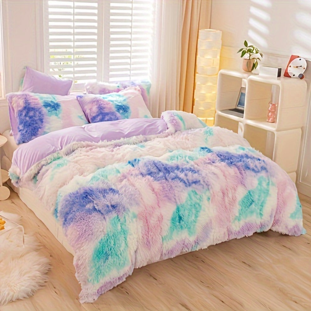 Plush Duvet Cover 100% Polyester Soft Warm Zipper Closure Cozy Bedroom Bedding Twin Full Queen King Solid Tie Dye 14 Colors for Bedroom Guest Room Dorm