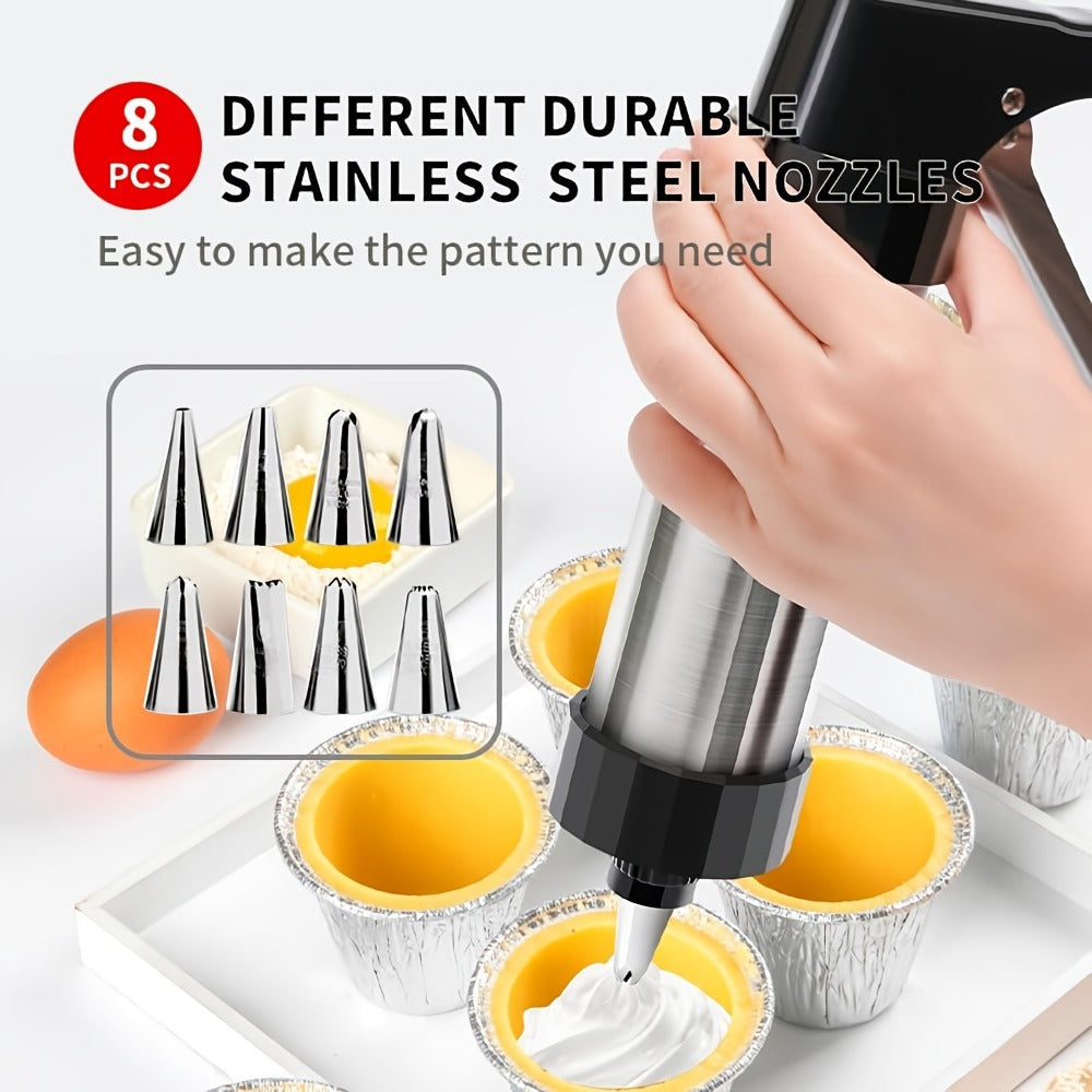 Cookie Press Set 8 Piece Stainless Steel Manual Churro Maker Flower Cookie Mold Baking Tool Set for Christmas Cookies Biscuit Decorating No Electricity Needed