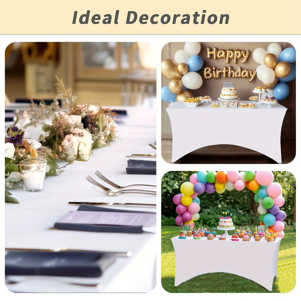 10pcs Spandex Tablecloth 6ft Rectangle Fitted Table Cover Stretch Wrinkle-Free for Wedding Reception Vendor Booth Catering Indoor Outdoor, 72Lx30Wx30H Inch, White/Black