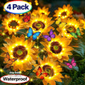 Solar Sunflower Garden Stake Lights 4 Pack | 12 Lifelike LED Flowers IP44 Waterproof Auto On Off | Floral Path Lighting for Patio Yard Porch with 8 Clip-On Butterfly Accessories