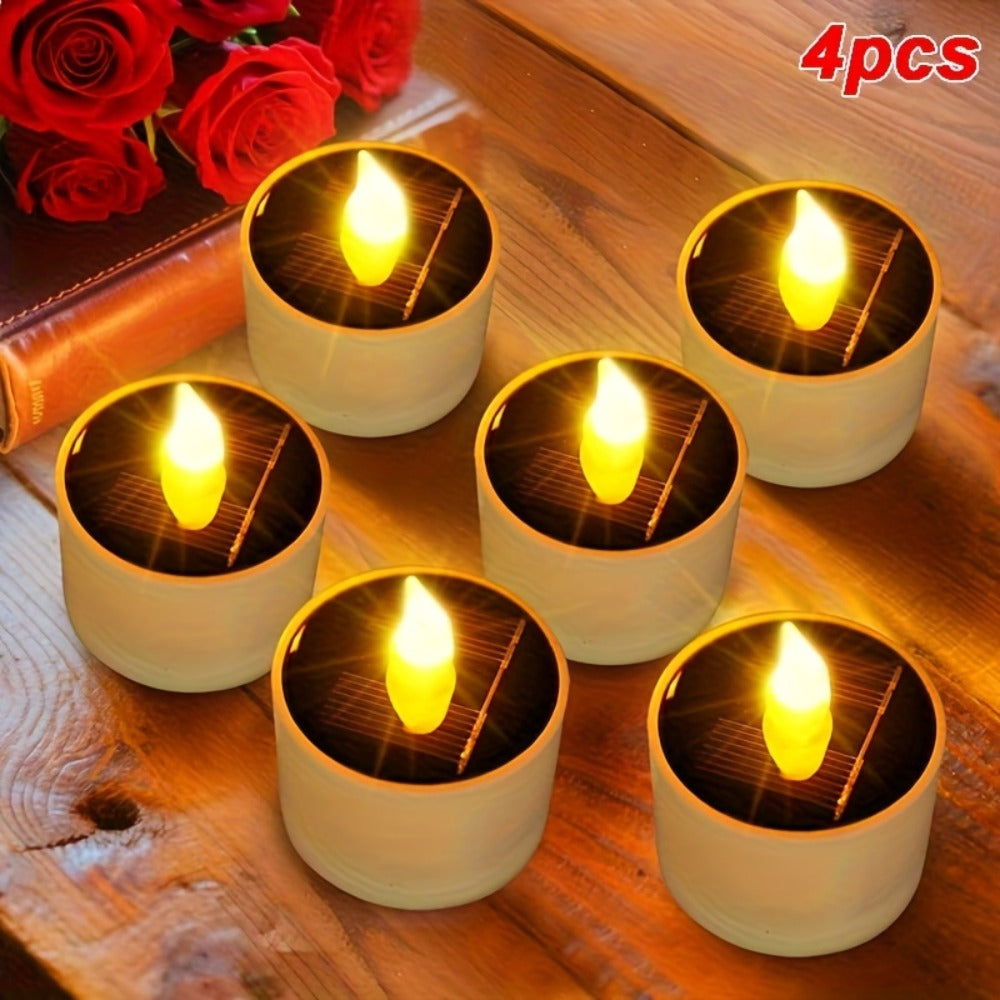 Solar Flameless Candles Outdoor Waterproof IP44 LED Tealight with Dusk to Dawn Sensor Flickering Warm Light for Garden Balcony Window Lantern Terrace Decor 4 6 12 Pack