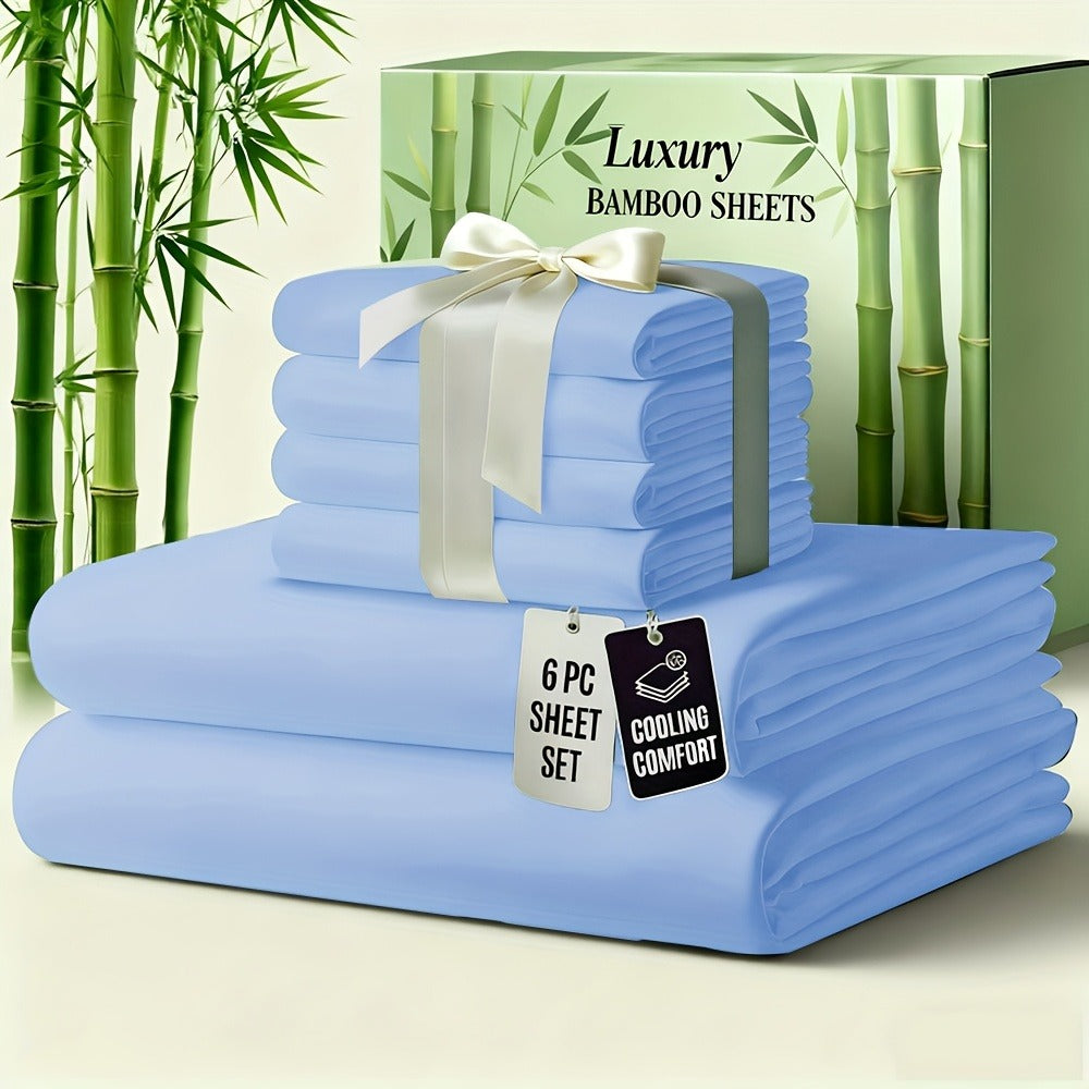 Bamboo Bed Sheet Set 6-Piece Cooling Soft Bedding with Deep Pocket Fitted Sheet - Viscose Derived from Bamboo Sheets Twin Full Queen King Size Breathable Wrinkle-Resistant Luxury Bedding Set