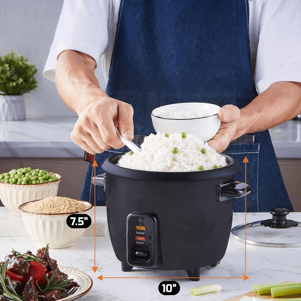 Rice Cooker Small Mini 3-Cup Uncooked 6-Cup Cooked ¨C 1.5Qt Electric Rice Pot with Auto Keep Warm, One-Touch Operation, Oatmeal Cooker & Soup Maker for Individuals & Small Families, Black