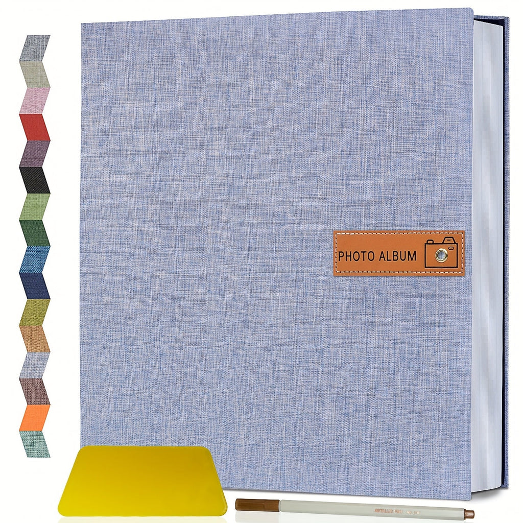 Self Adhesive Photo Album Scrapbook ¨C Large Linen Cover Memory Book for 4x6 5x7 8x10 Photos, DIY Picture Book with Metal Pen, Gift for Mom, Baby, Wedding, Valentine's Day & Mother's Day, 40 & 60 Pages