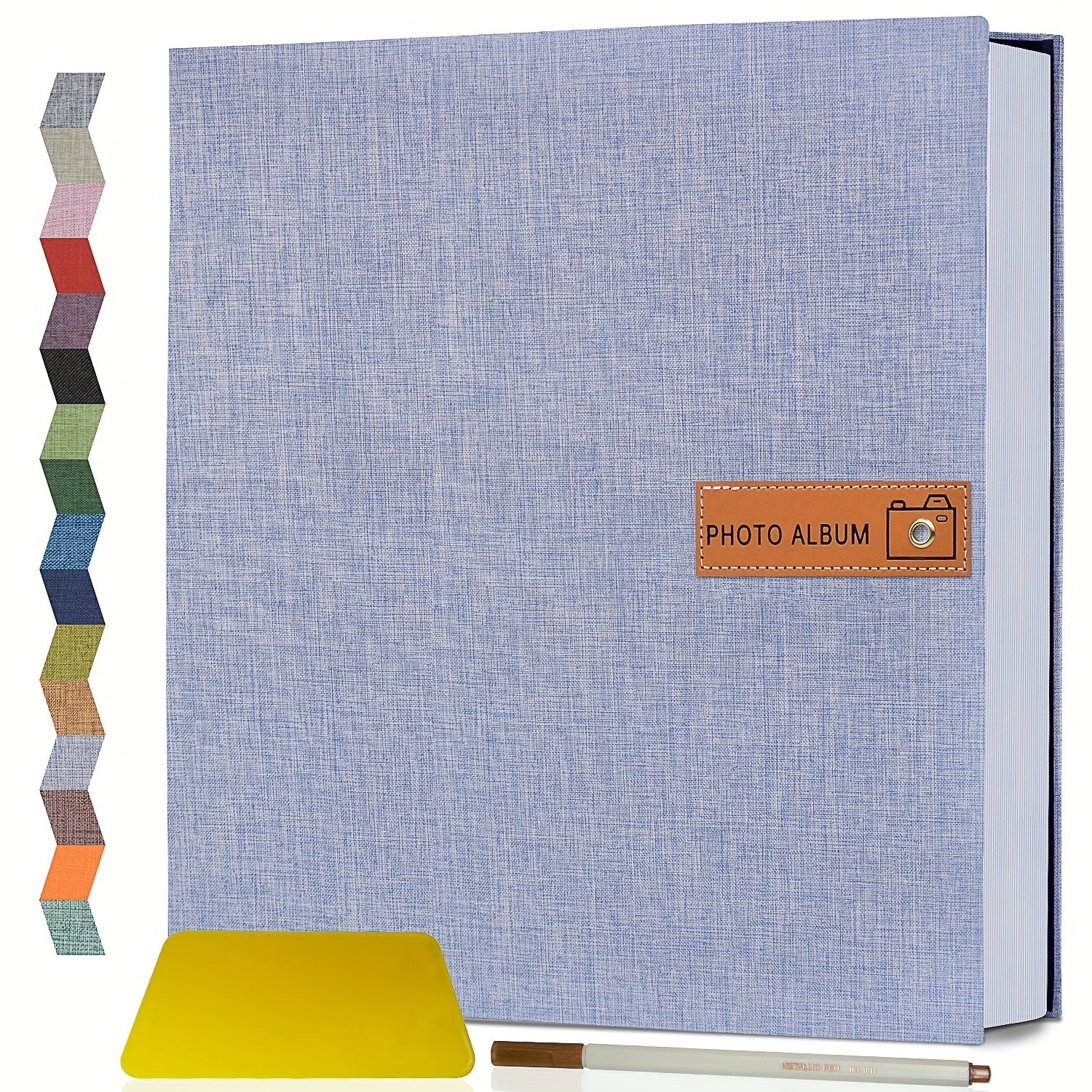 Self Adhesive Photo Album Scrapbook ¨C Large Linen Cover Memory Book for 4x6 5x7 8x10 Photos, DIY Picture Book with Metal Pen, Gift for Mom, Baby, Wedding, Valentine's Day & Mother's Day, 40 & 60 Pages