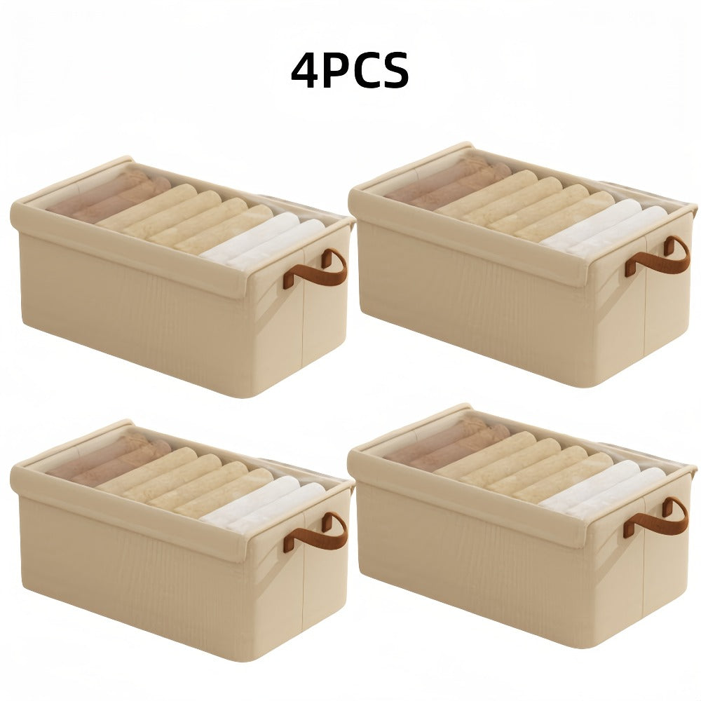 Foldable Storage Boxes with Clear Lids & Handles Large Collapsible Organizer Bins for Clothes, Blankets & Bedding ¨C Bedroom, Wardrobe & Under Bed Storage, 4 or 6 Pack