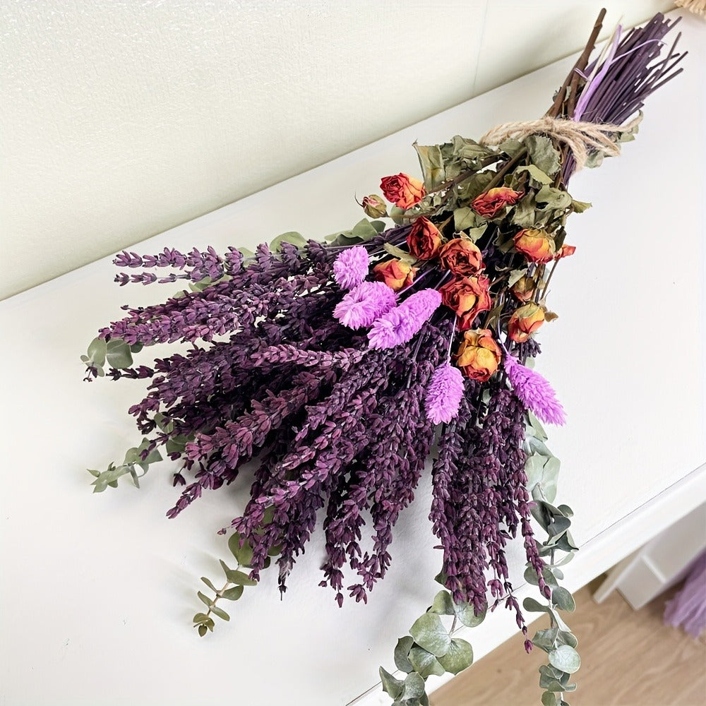 Dried Lavender Bouquet 65 Stems with Eucalyptus Dried Rose Bunny Tails Lilac Pink Purple Flowers for Vase, Fragrant Wedding Decoration Home Decor Spring Gift for Her