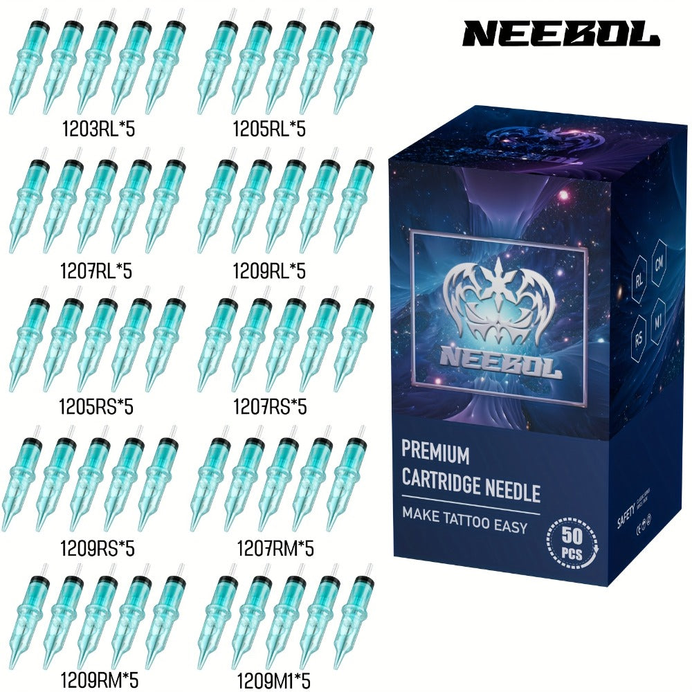 Tattoo Cartridge Needles Disposable 20/50pcs - Standard Round Liner RL & Round Magnum RM Mixed Sizes, Sterile Tattoo Needle Cartridges for Professional Artists & Beginners, Body Art Supplies