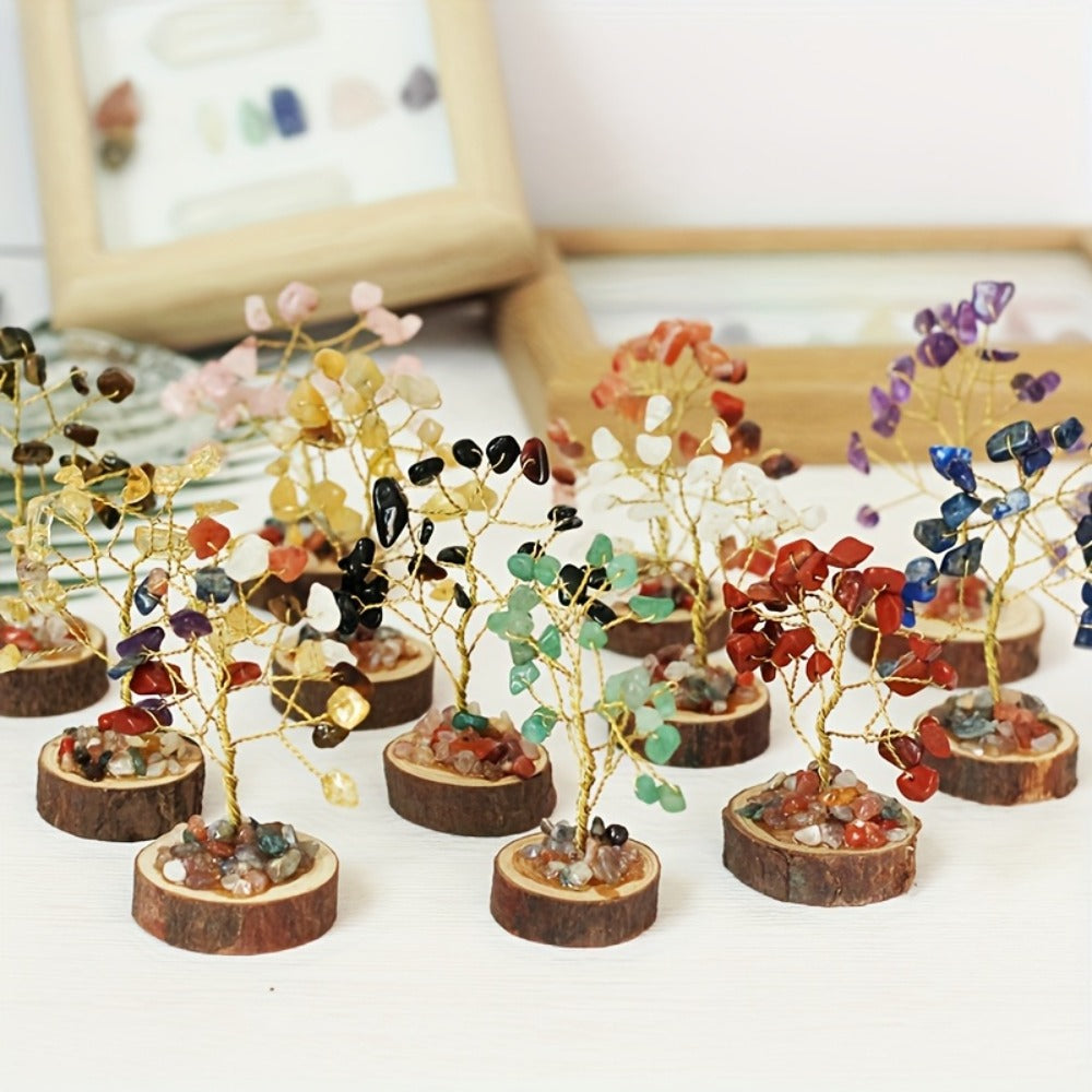 Crystal Tree Set 12-Piece 7 Chakra Handmade Stone Tree Home Decor Gift