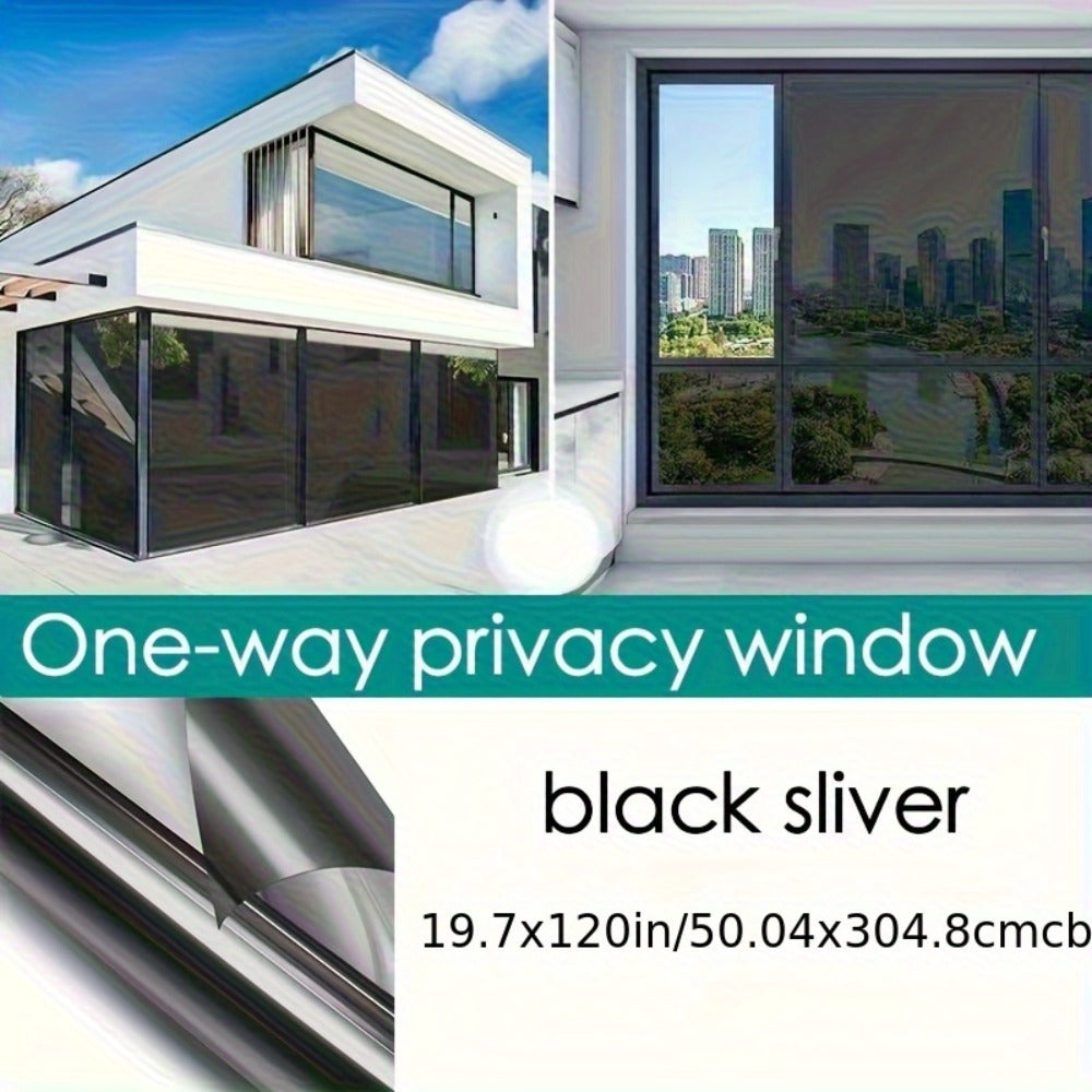 One Way Window Privacy Film Static Cling No Glue UV Blocking Heat Control Reflective Mirror Film for Home Office Bathroom, 12 Mil, Black Blue Gray Silver