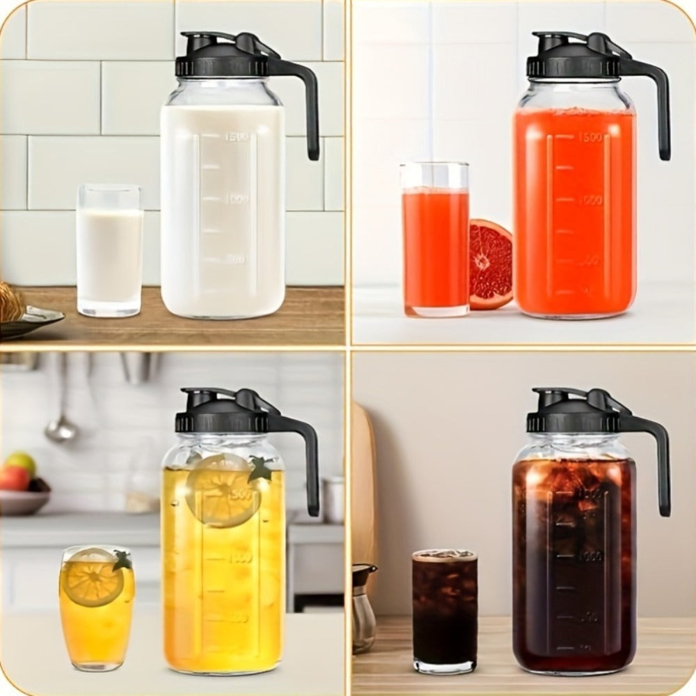 64oz Mason Jar with Handle and Lid 2/3 Pack ¨C BPA-Free Borosilicate Glass Beverage Carafe, Leak-Proof Drinking Jar for Juice, Water, Iced Tea