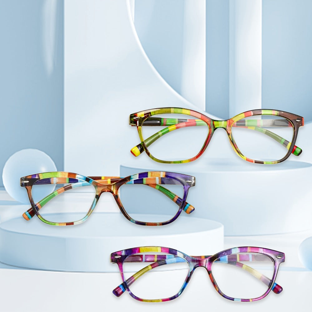 Rimless Reading Glasses for Women 3 Pack - Blue Light Blocking Lightweight Metal Frameless Readers with Anti Eyestrain Lenses, Multiple Colors and Magnifications 1.0X to 4.0X
