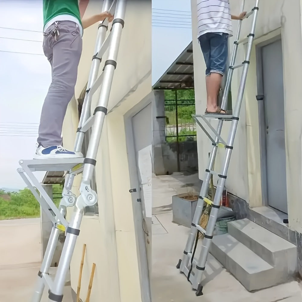 Ladder Platform Scaffold Board 400 lb Heavy Duty Non-Slip Work Tray Retractable Workstation Tool Tray Attachment for Extension Ladders Easy Install Silver