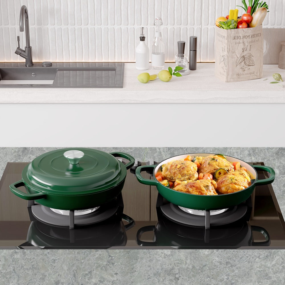Enamel Cast Iron Dutch Oven 3QT with Lid, Shallow Braiser Pot with Double Handles for Cooking Braising Stewing, Compatible with All Stovetops & Oven ¨C Colorful Enameled Cast Iron Cookware