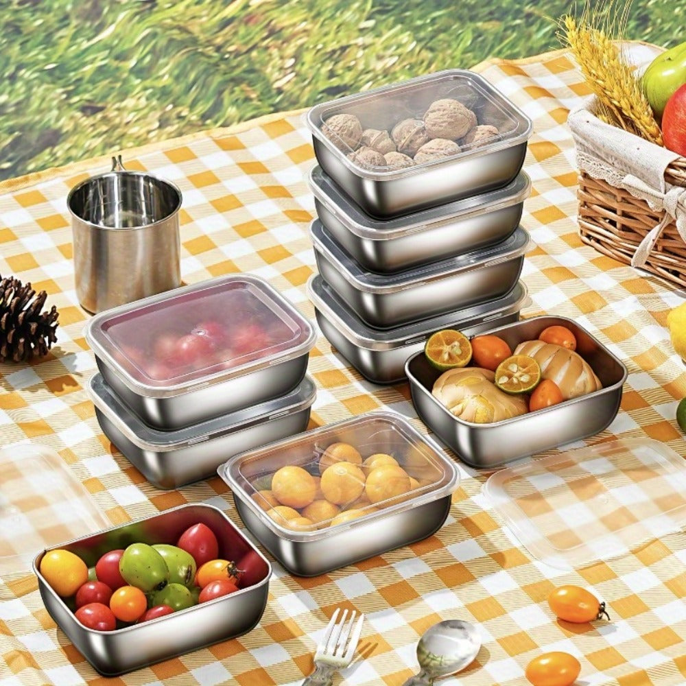 Stainless Steel Food Storage Containers with Lids Set - Meal Prep Lunch Box, Refrigerator & Kitchen Organizer, Outdoor Picnic Bento Box