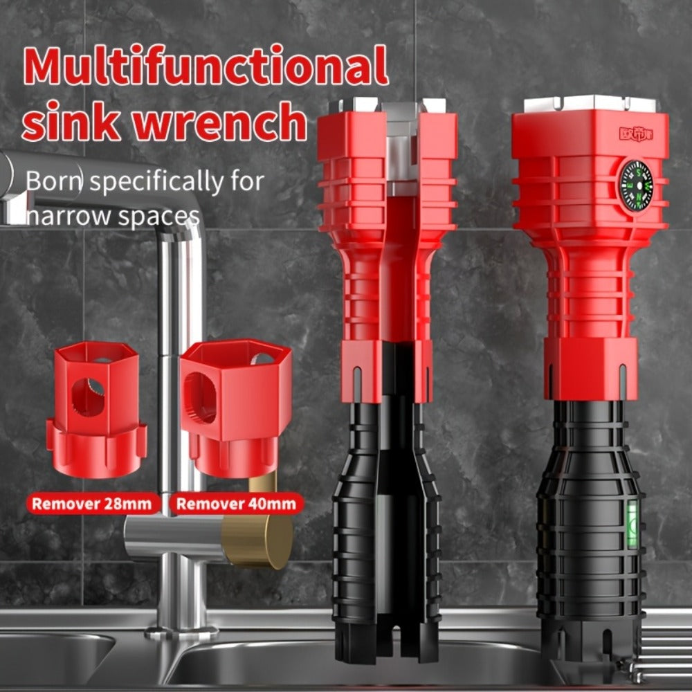 24-in-1 Sink Wrench Faucet Repair Tool Kit Multi-Function Basin Wrench Long Non-Slip Handle for Kitchen Bathroom Plumbing