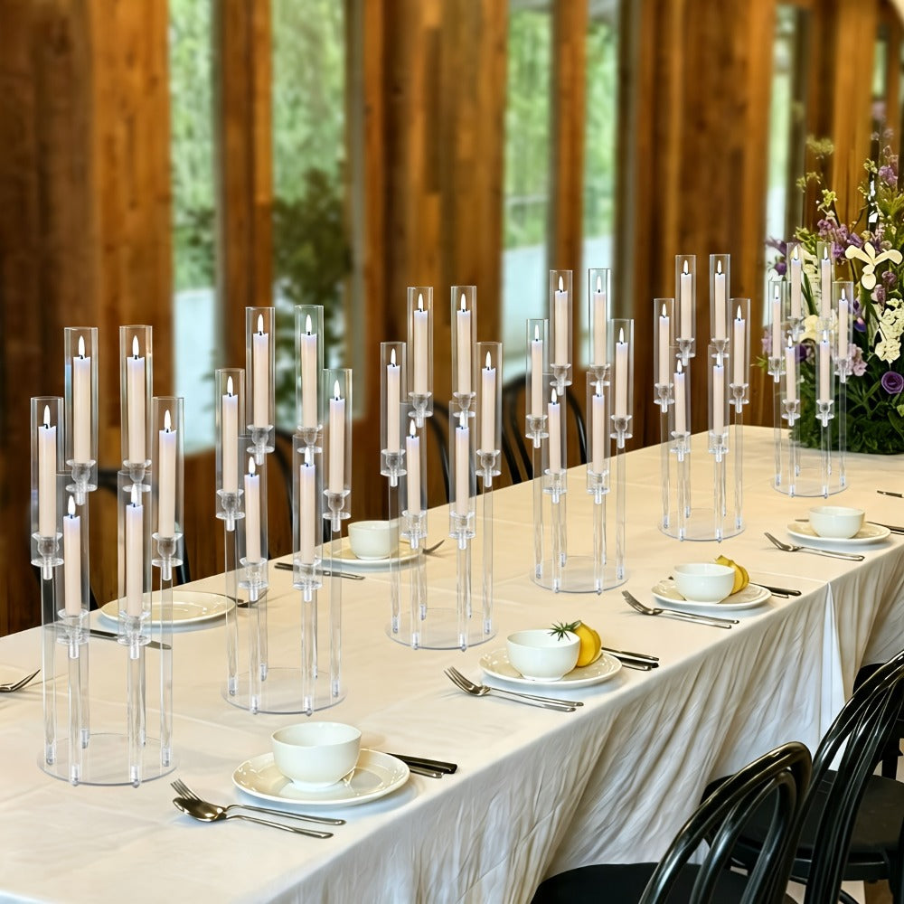 Acrylic Candelabra 6-Arm Candlestick Holder 26.8 Inch Clear Crystal Candle Holders Bulk for Wedding Table Centerpieces, Party Home Decoration, Valentine's Day Anniversary Christmas