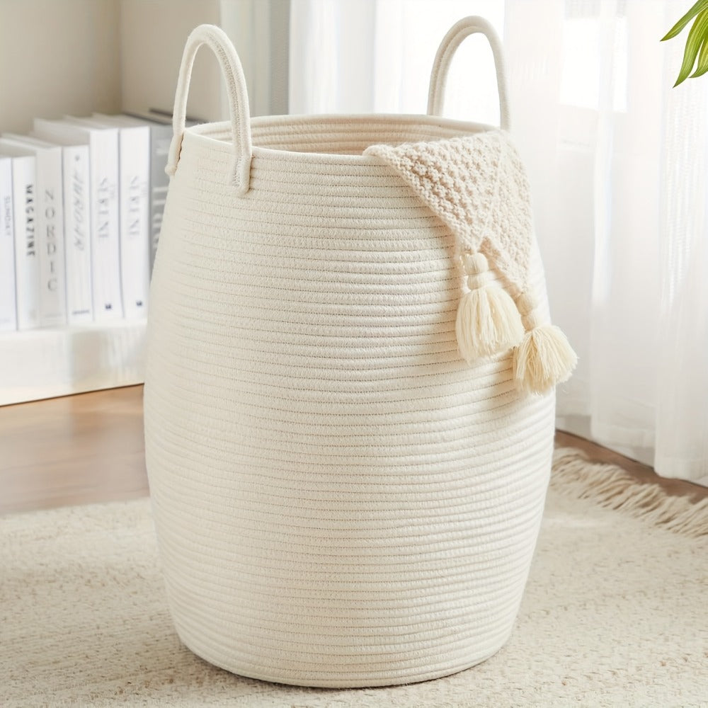 Laundry Hamper Basket Large Bohemian Foldable Clothes Hamper with Extended Handle - Fabric Oval Storage Bin for Bedroom Dorm Hotel, Space-Saving Tall Cloth Basket 22 Inch, Collapsible Laundry Basket