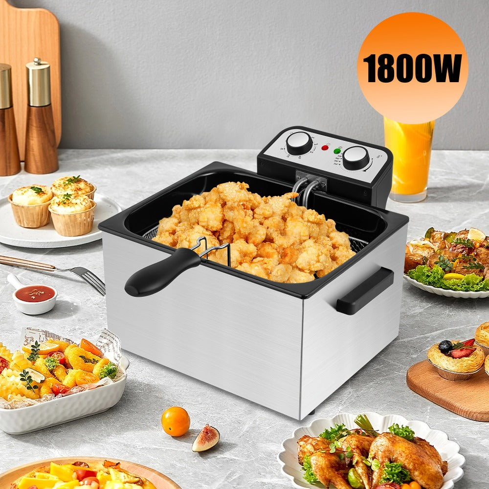Deep Fryer Stainless Steel Large Capacity with Adjustable Temperature Control - 304 Stainless Steel Oil Fryer with Viewing Lid Cool-Touch Handles Easy Clean Basket, 5 Size Options 1.5L to 6L for Home Kitchen