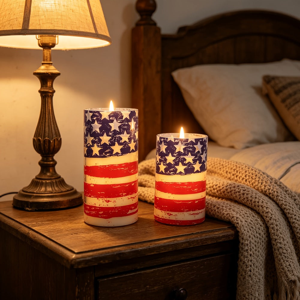 Flameless LED Candles with Remote Control, Flickering Flame Effect, Independence Day Patriotic Home Decor, Memorial Day Table Centerpiece