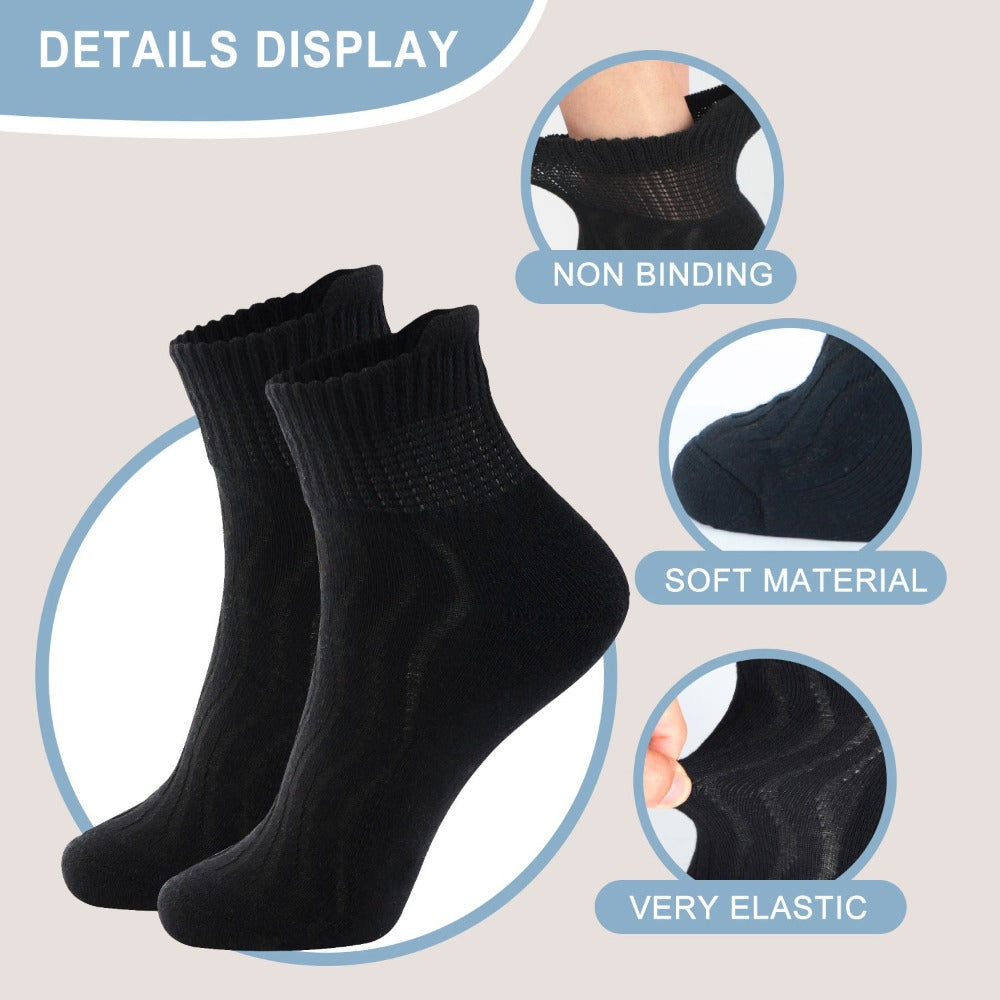 Diabetic Socks for Men & Women, 12 Pairs Non-Binding Wide Top Ankle Socks with Extra Cushioned Sole, Seamless Toe, Soft Cotton Comfort Socks for Sensitive Feet, Black & White