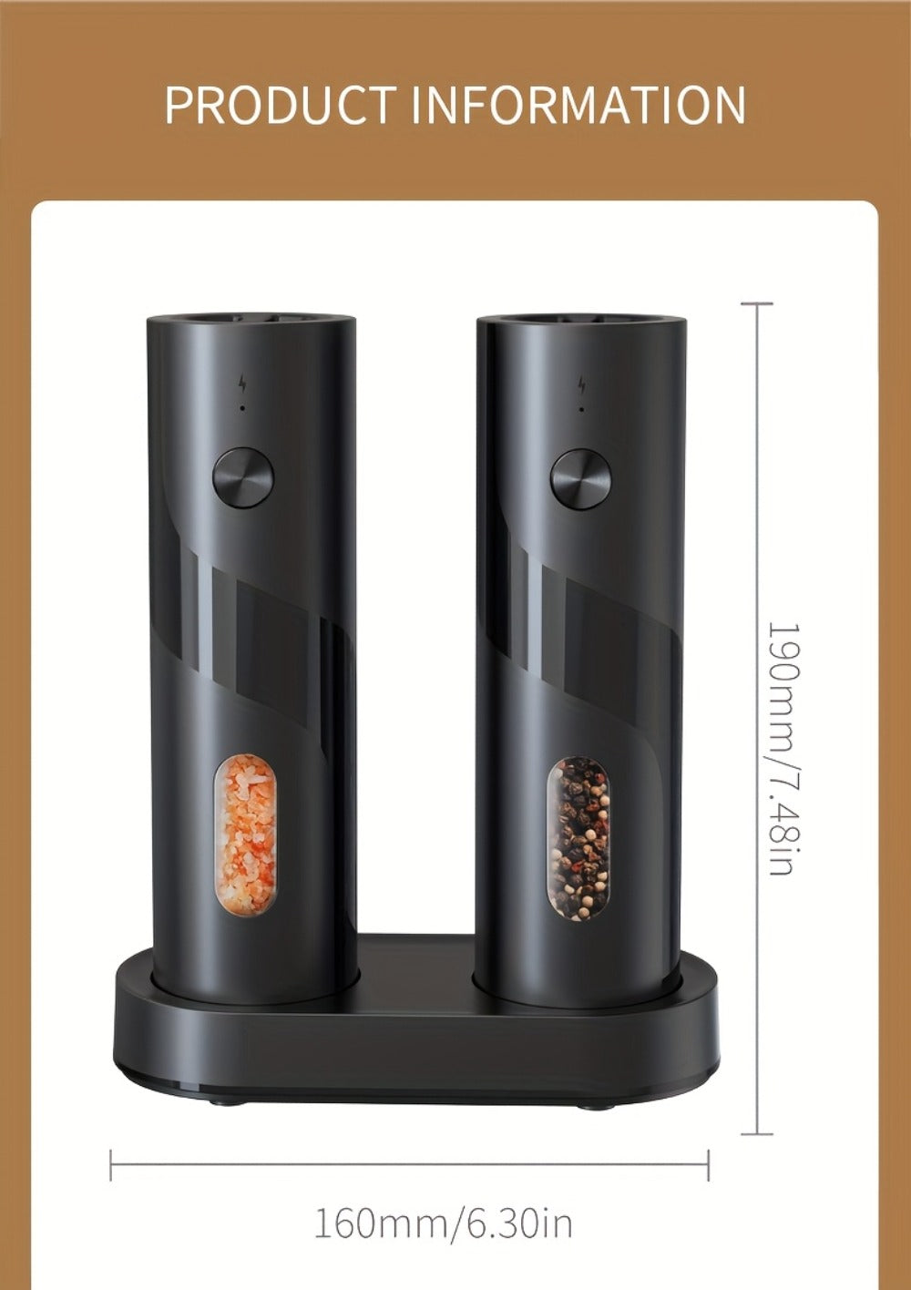 Electric Salt and Pepper Grinder Set ¨C Rechargeable Automatic Mills with LED Light, Adjustable Coarseness & 3.72oz Capacity for Home Kitchen, BBQ, Restaurant & Outdoor Entertaining