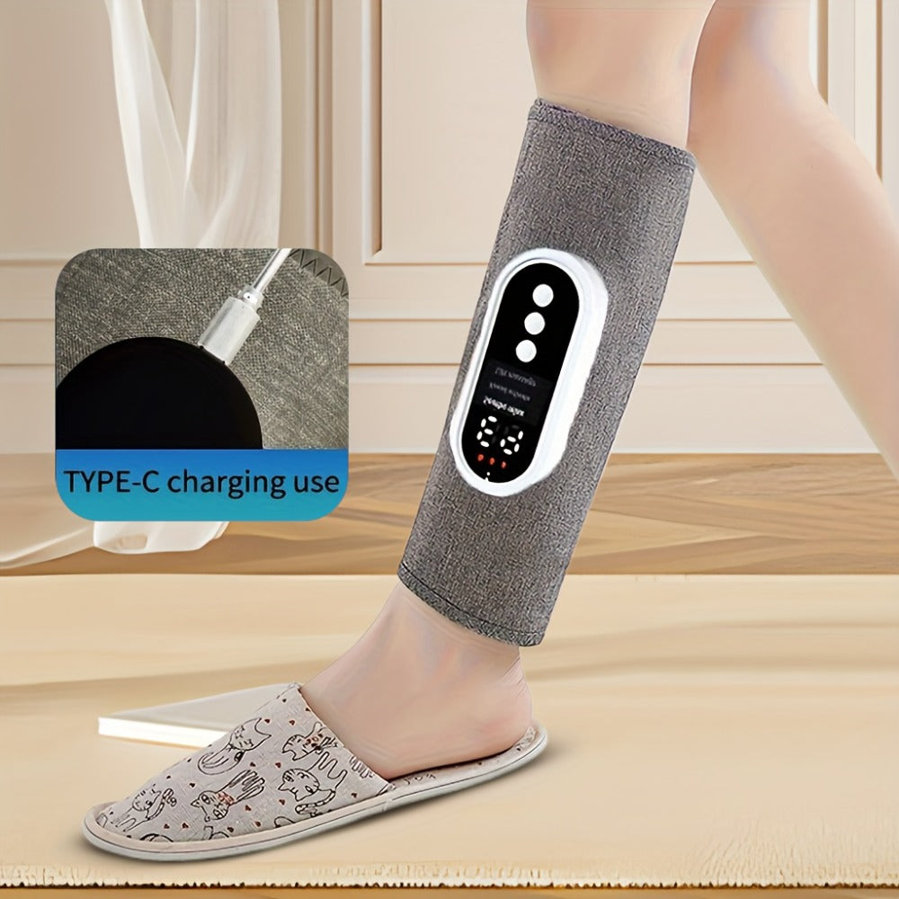 Compression Leg Massager Rechargeable - 2000mAh USB Portable Calf Thigh Knee Massager with 3 Intensity Levels 3 Temperature Settings for Circulation Pain Relief Recovery Holiday Gift Grey