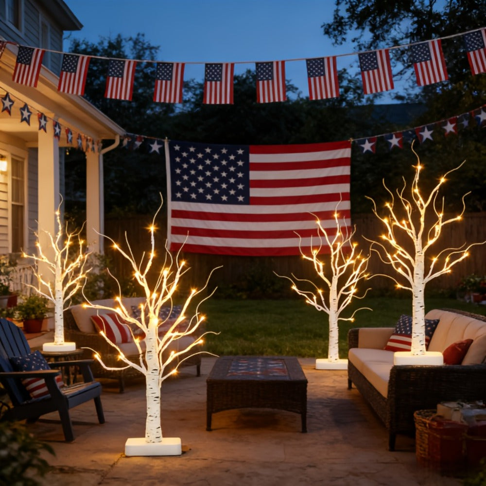 LED Illuminated Birch Tree Decoration ¨C Battery-Powered Warm White Glowing Birch Trees for Wedding, Home, Fireplace & Indoor Gatherings ¨C Freestanding Decorative Light Display, 4 or 6 Pack