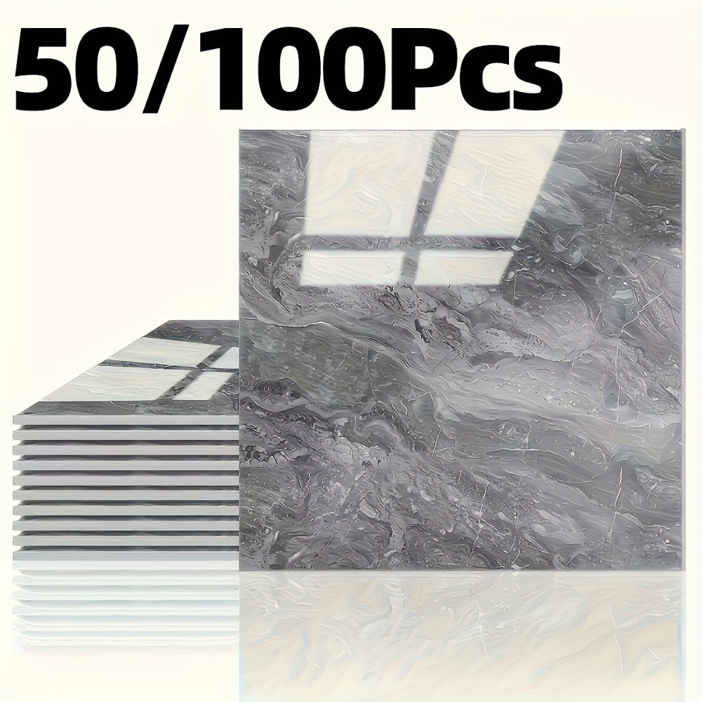Peel and Stick Wall Tile Stickers Marble Pattern Self-Adhesive Waterproof Glossy Wallpaper 50/100Pcs for Kitchen Bathroom Living Room Home Decor