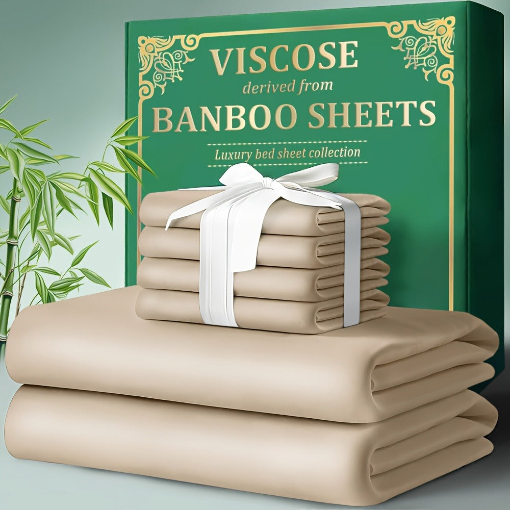 Bamboo Fitted Sheet Set 4-Piece Deep Pocket 18¡±-24¡±, 2200TC Ultra-Soft Cool Breathable Bed Sheets, Anti-Shrink Fade-Resistant, Ideal for Hot Sleepers