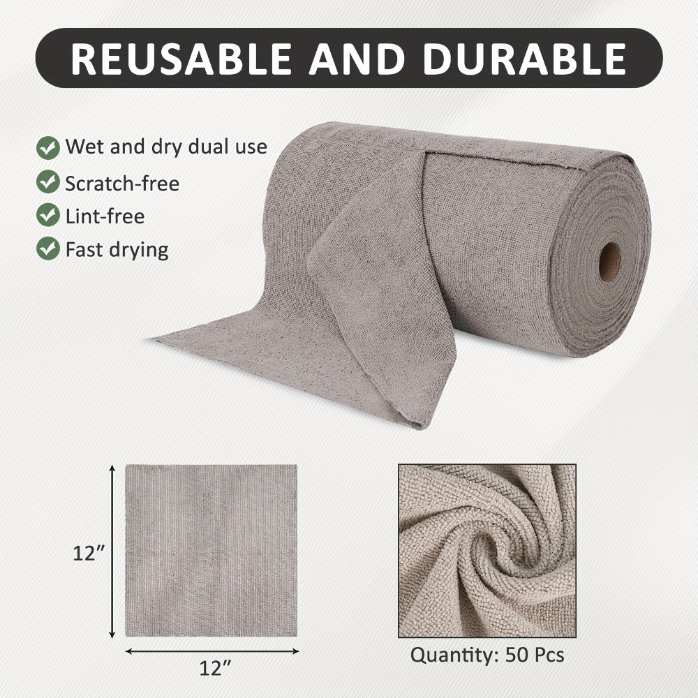 Microfiber Cleaning Cloths Reusable Paper Towel Roll Replacement ¨C Washable Absorbent Tear-Away Dishcloths for Kitchen, Bathroom & Car | Eco-Friendly Rags 50 or 100 Pack, 12x12 Inch