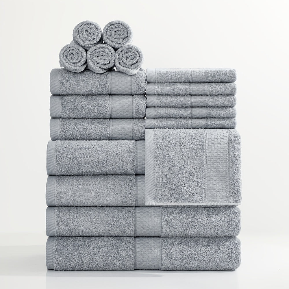 Bath Towel Set 450GSM Soft Absorbent - 12 16 18 Piece Cotton Blended Solid Color Bathroom Towels Set for Bath Hand Face | Hotel Spa Quality | Travel Shower Home | Multiple Colors & Sizes Available
