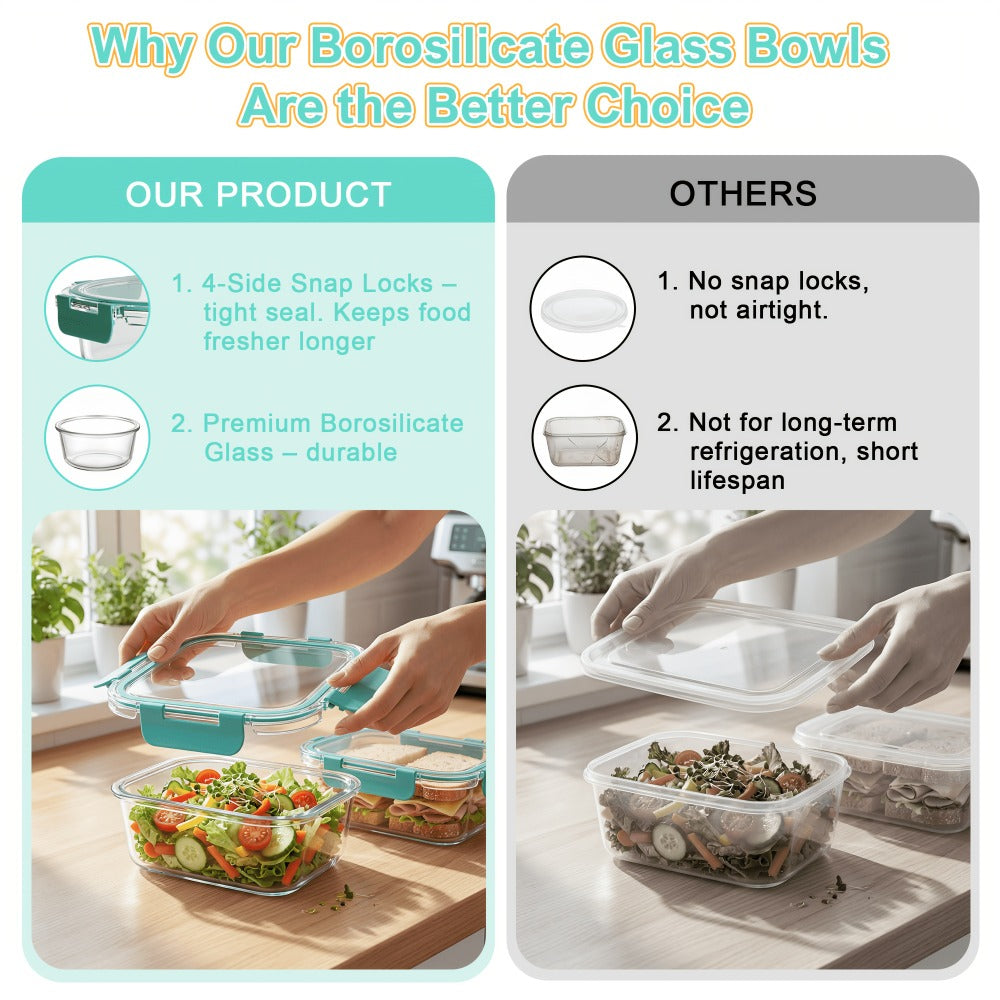 Borosilicate Glass Food Storage Containers Set ¨C 10/12/17pcs Airtight Meal Prep Bento Boxes with Locking Lids, BPA Free, Microwave & Dishwasher Safe, Leak Proof, Mixed Colors
