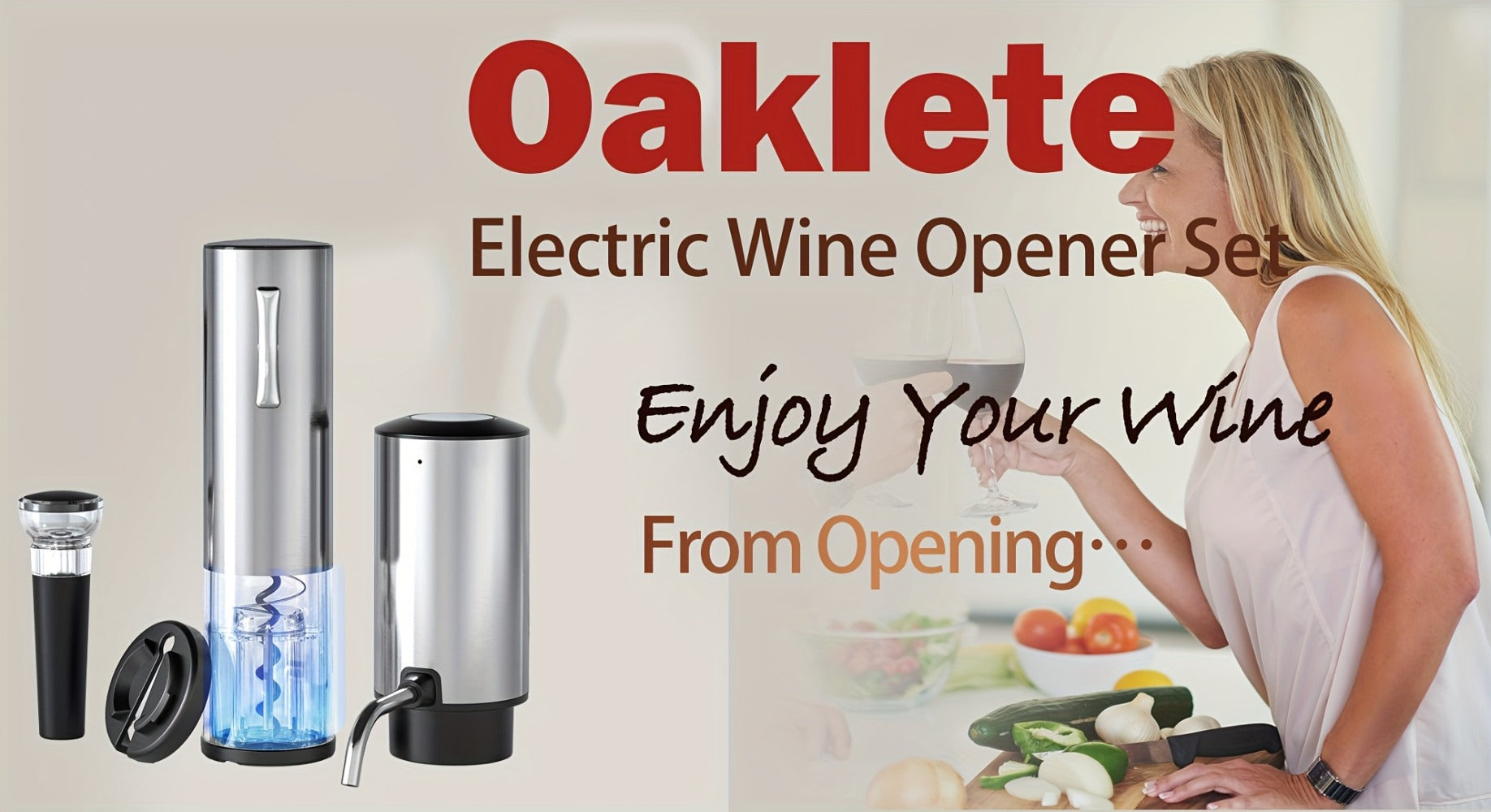 Electric Wine Opener Set ¨C Rechargeable Automatic Corkscrew with Wine Aerator Dispenser, Vacuum Stopper & Foil Cutter for Any Occasion Gift