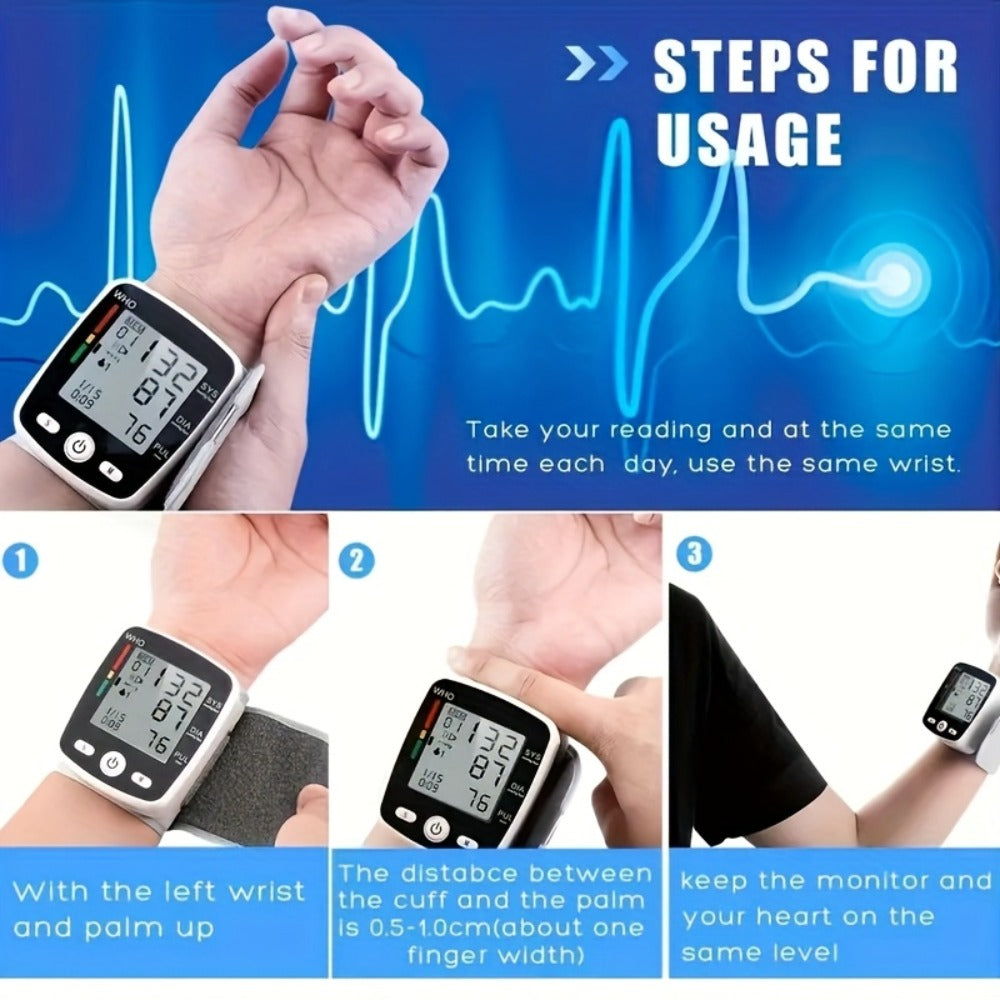 Blood Pressure Monitor Wrist & Forehead Thermometer 2-in-1 Set, Rechargeable with 2x99 Memory, Large LCD, Voice Broadcast, Adjustable Cuff