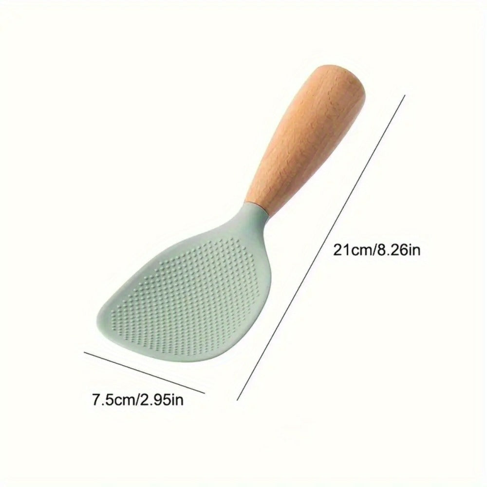 Silicone Rice Spatula Serving Spoon 2 Pack Wooden Handle Heat Resistant Durable Standing Spoon for Nonstick Pans Rice Cookers Grains Potato Server Kitchen Utensil Orange