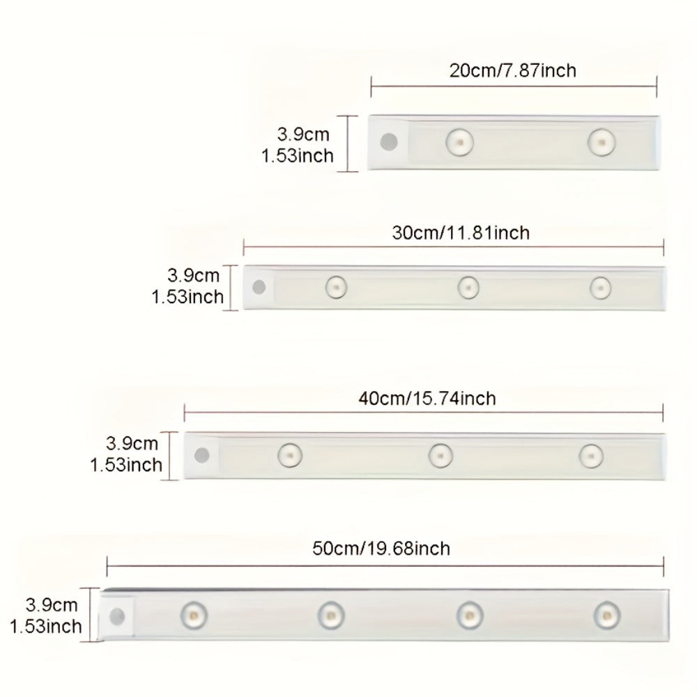 LED Sensor Strip Light USB Rechargeable ¨C 3-Color Dimmable Motion Sensing Wireless Night Light for Kitchen, Wardrobe, Cabinet, Shoe Cabinet & Bedroom (20cm / 30cm / 40cm / 50cm)