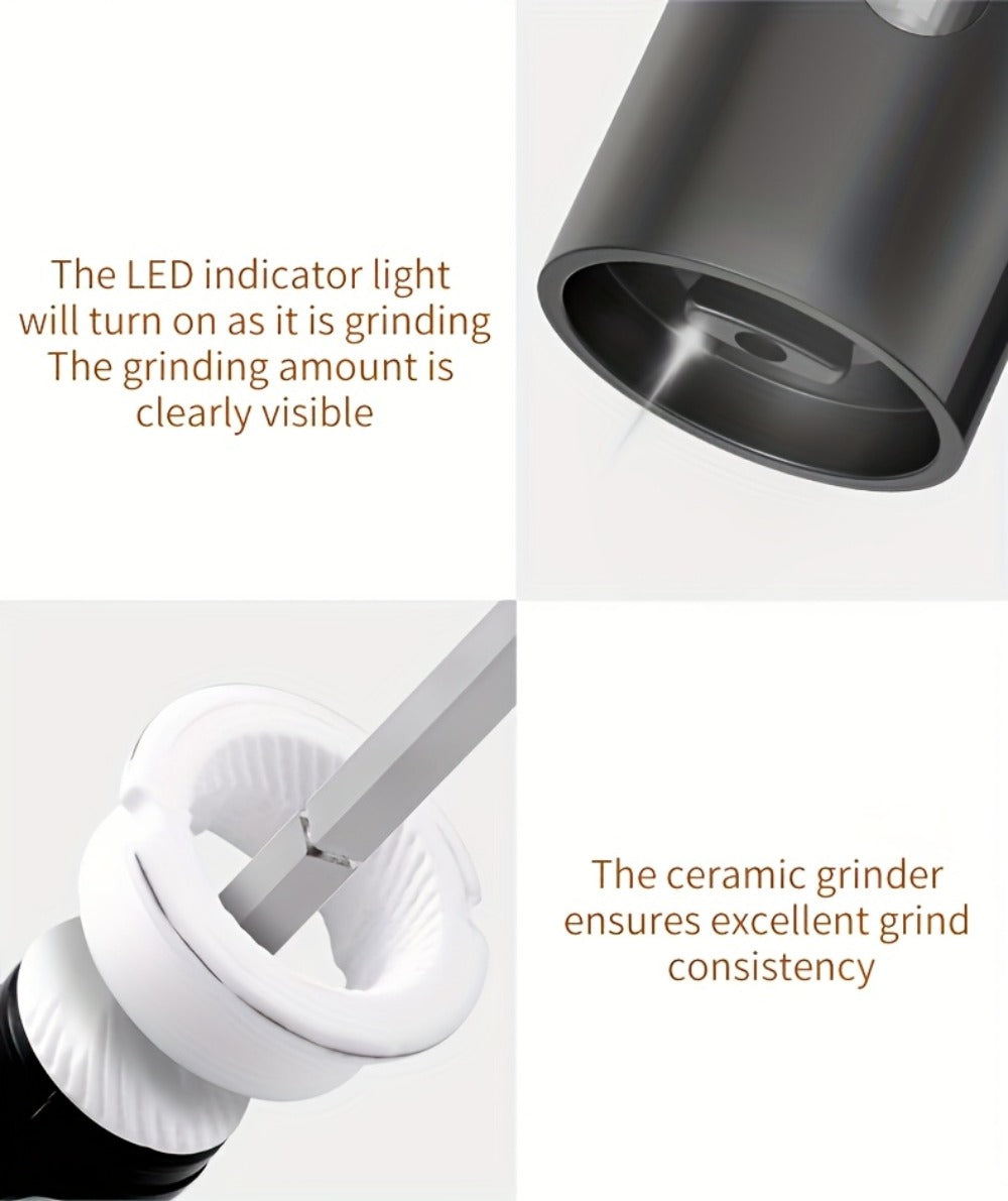 Electric Salt and Pepper Grinder Set with LED Light, Rechargeable Automatic Salt Pepper Mill, Adjustable Coarseness 3.72oz Large Capacity, Kitchen BBQ Restaurant Outdoor Wedding Gift